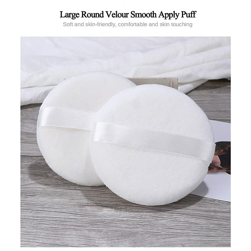 [Australia] - JOOTUEPO 4.13 Inch Powder Puff, Ultra Soft Large Round Velour Smooth Apply Puff with Strap, Washable Body Powder Puff (6Pcs） 