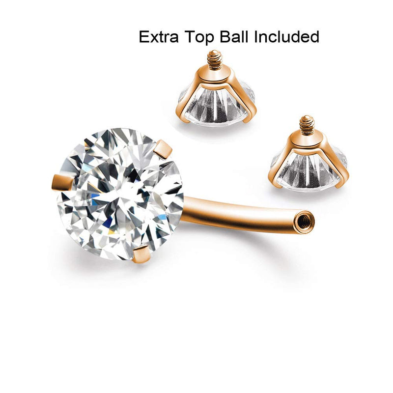 [Australia] - Gnoliew Belly Button Rings Round Cubic Zirconia Navel Barbell Stud Body Piercing A,Rose Gold+Clear 