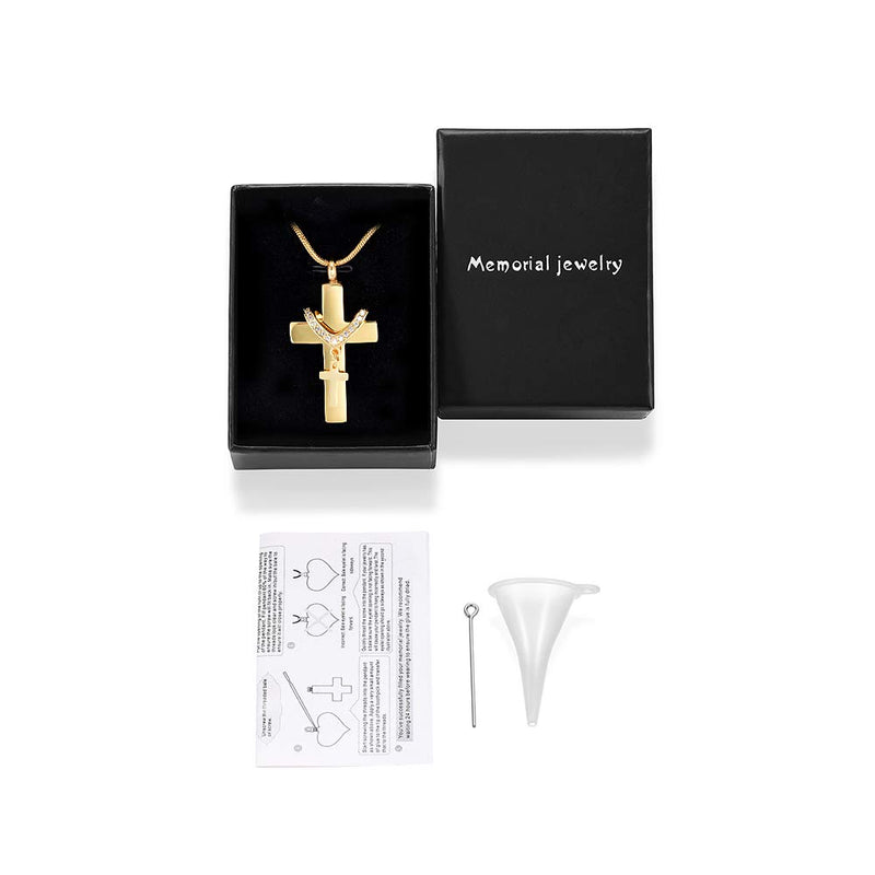 [Australia] - Stainless Steel Cross Memorial Cremation Ashes Urn Pendant Necklace Keepsake Jewelry Urn Gold 