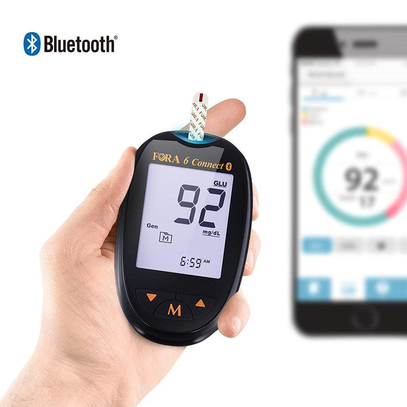 [Australia] - FORA 6 Connect Blood Glucose Set with 1 Meter, 50 Test Strips, 50 Lancets, Painless Design Lancing Device, Carry Case, Accurate Blood Sugar Measurement for Diabetes 