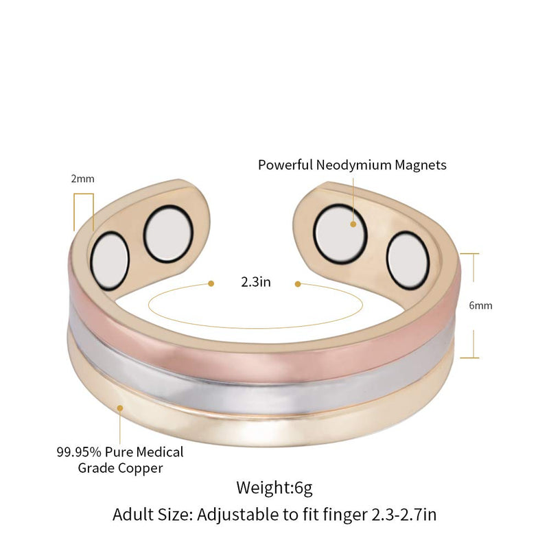 [Australia] - EnerMagiX Tri Tone Magnetic Copper Rings for Women or Men, Copper Ring with 2 Magnets, Adjustable Size, Women's Day Gift for Mom, Wife 