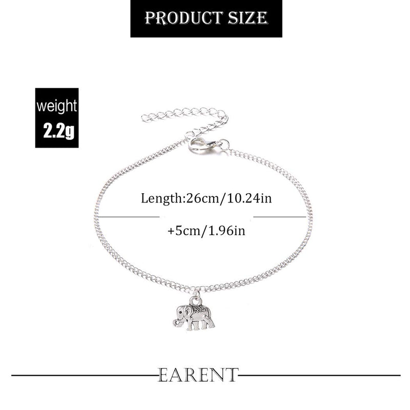 [Australia] - Earent Boho Anklets Silver Elephant Pendant Ankle Bracelets Chain Beach Foot Jewelry Adjustable for Women and Girls 