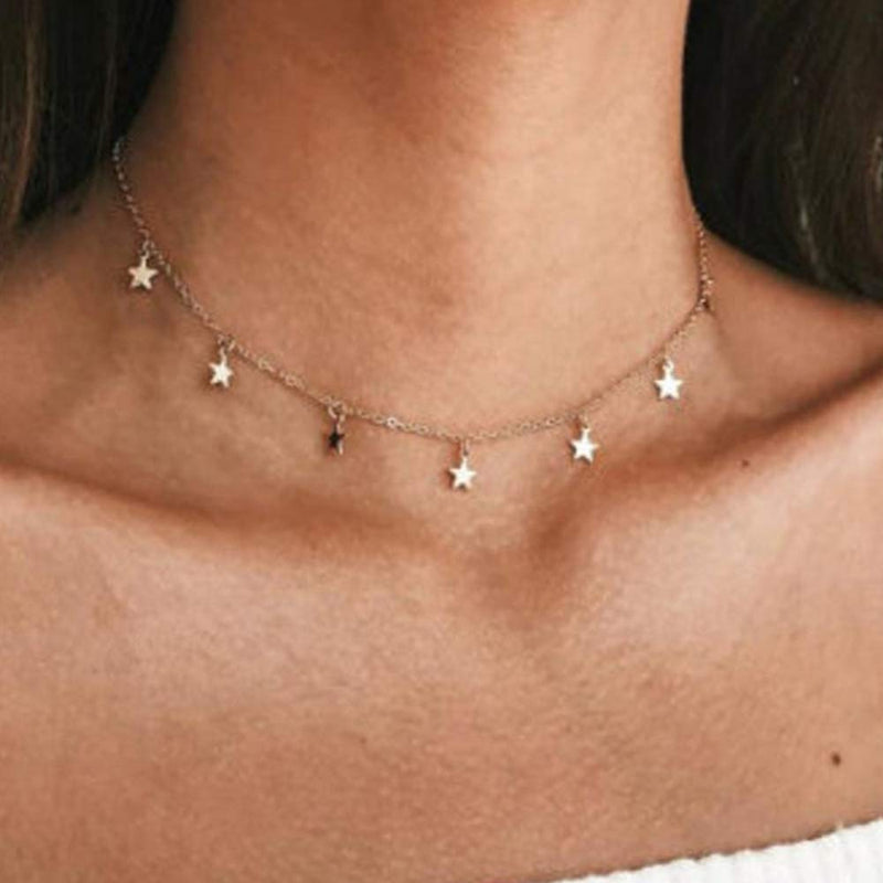 [Australia] - Star Necklace Choker for Women Cute Bead Necklace for Teen Girl Star Choker Necklace Style A(gold+Silver) 