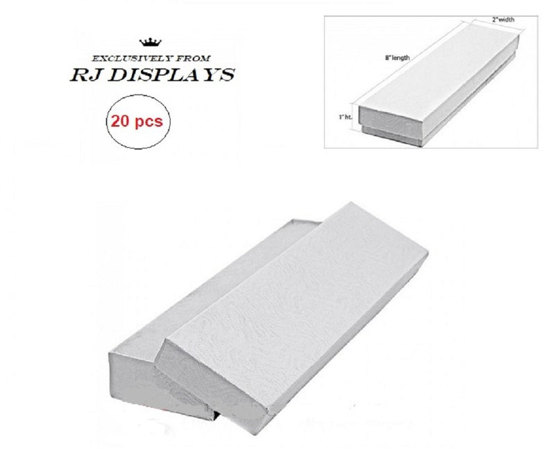 [Australia] - Pack of 20 Boxes Elegant White Paper Cotton Filled Boxes Jewelry Bracelet, Watches, Necklace and Anklet Gift Displays 8" x 2" x 1" Inches #82 