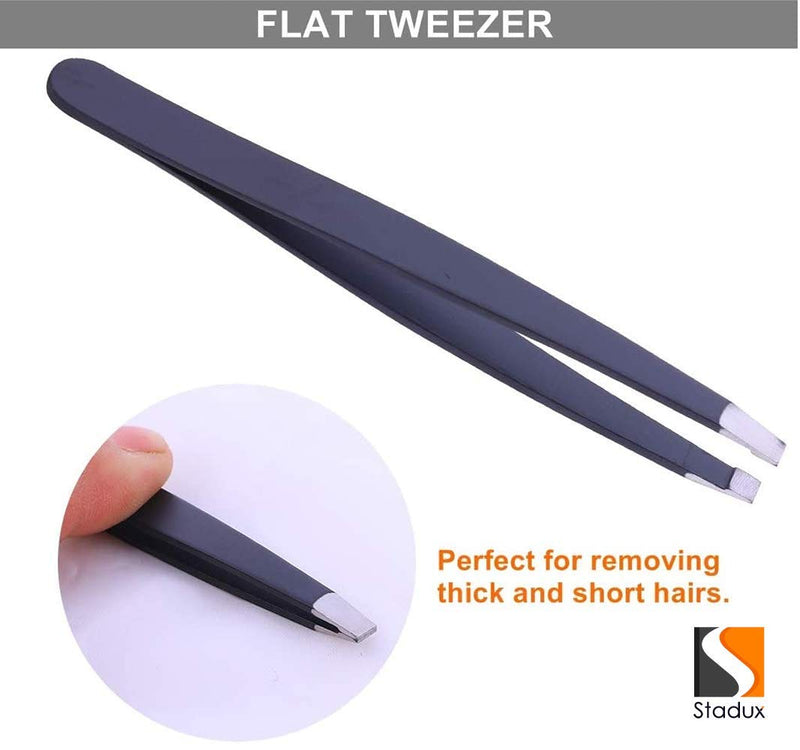 [Australia] - Stadux Eyebrow Tweezers, 3 Piece Professional Stainless Steel Precision Tweezers for Eyebrows Plucking, Ingrown Hair Remover and Facial hair 