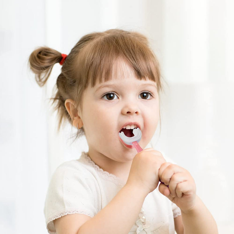 [Australia] - Vicloon U Shaped Toothbrush, 3Pcs Whole Mouth Children's Toothbrush with Soft Silicone Brush Head Gentle for Sensitive Teeth (2-6 Years) Blue+pink+rose Red 