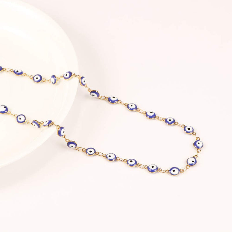 [Australia] - Evil Eye Necklace Bracelet Set for Women Girls,18k Gold Plated Stainless Steel Gold Blue Choker 