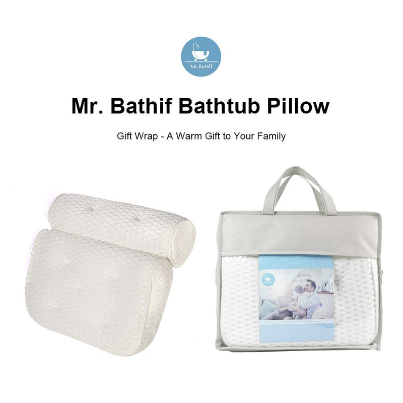 [Australia] - Mr. Bathif Bathtub Pillow 4D Air Mesh Bath Pillow for Tub SPA Pillow with 7 Non Slip Suction Cups Hot Tub Headrest Cushion for Neck Shoulder Support Neck Pillow 4D bath pillow-white 