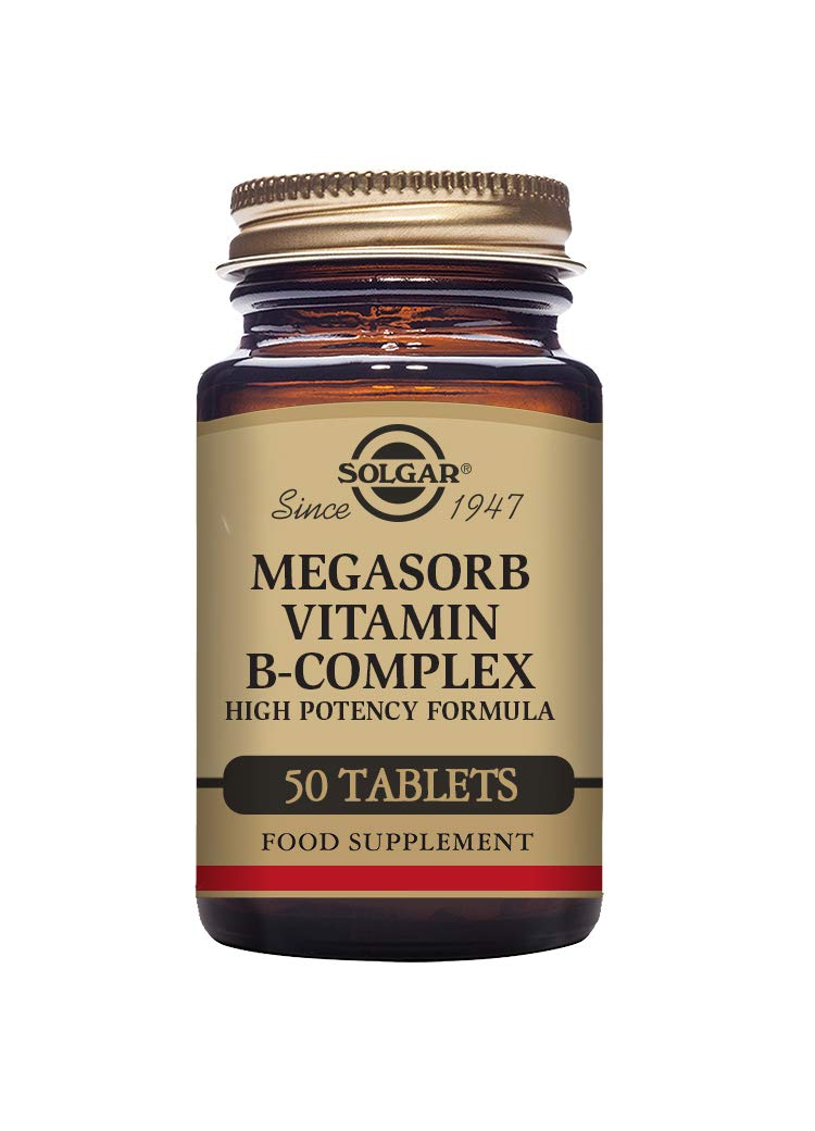 [Australia] - Solgar Megasorb Vitamin B-Complex Tablets - Pack of 50 - High Potency and Absorption - Improved Energy and General Vitality - Vegan and Gluten Free Unflavoured 60 g (Pack of 1) 