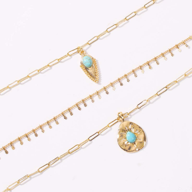 [Australia] - Solememo Gold Tone Multi-Strands Pendant Necklace with Circle Medallion Evil Eye Egyptian Stones Pendant Vintage Chain Necklace for Women Girls Egyptian Stone 