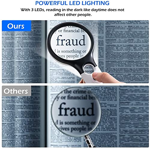 [Australia] - Magnifying Glass with Light, 3X 45X Handheld Large Magnifier, Lightweight LED Illuminated Magnifying Glass for Reading, Macular Degeneration, Inspection, Jewellery, Coins, Hobbies & Crafts 