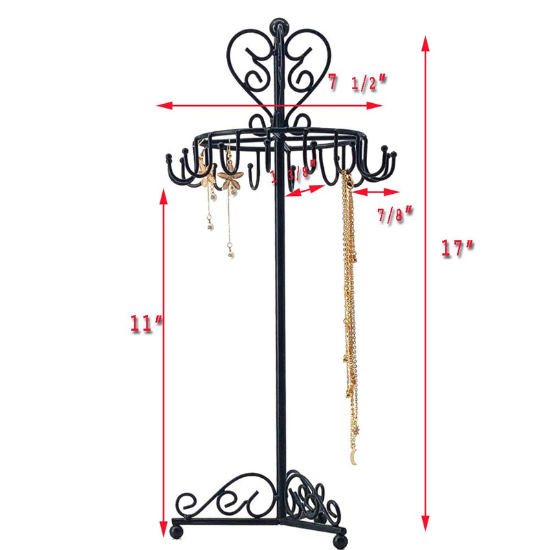 [Australia] - BUOOKCY Necklace Hanger Organizer Stand, Rotating Necklace Display Holder Stand, 17-inch Black Metal Jewelry Hanger Tree Mask Holder with 16 Hooks 