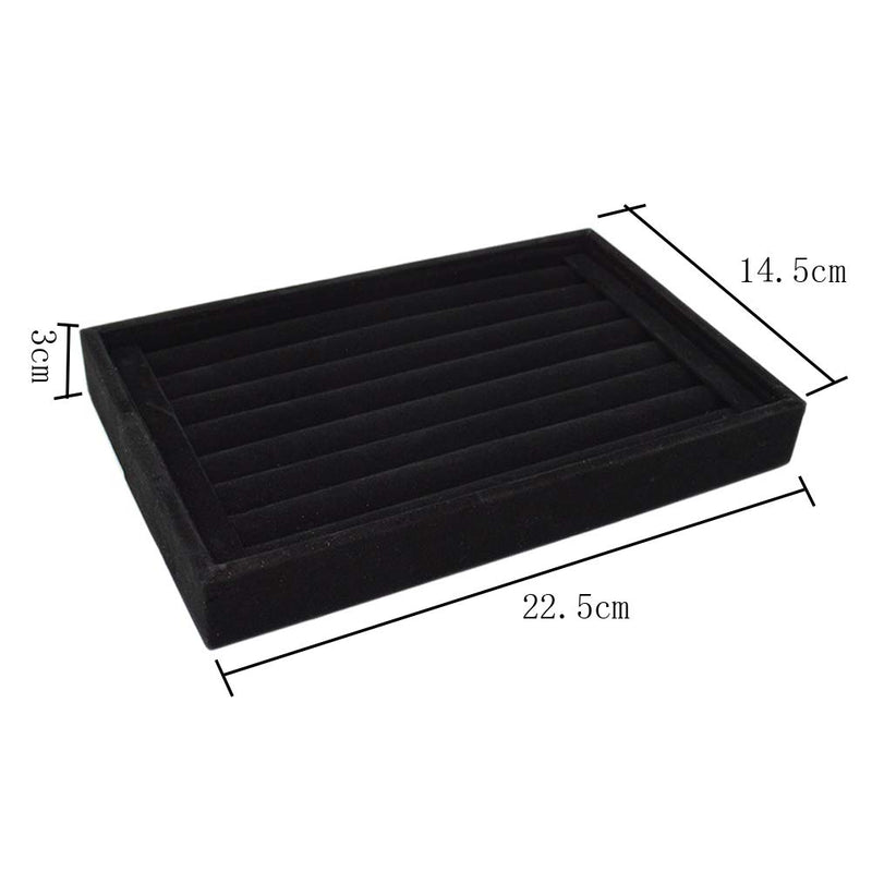 [Australia] - lasenersm 1 Piece Velvet 7 Slots Ring Earrings Trays Showcase Display Jewelry Organizer Stud Earring Holder Jewelry Organizer Tray Display Showcase Drawer Insert, Black 