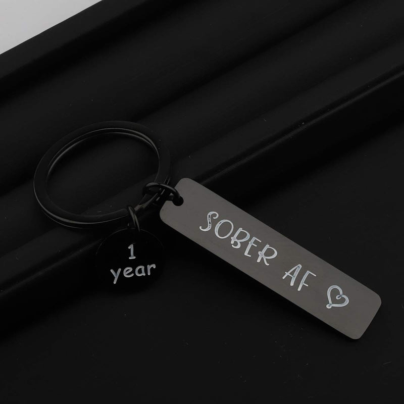 [Australia] - ENSIANTH 1 Year 2 Years 5 Years Sobriety Anniversary Keychain Sobriety Gift AA NA Recovery Jewelry Sober AF Encouragement Gift 1 year black-k 