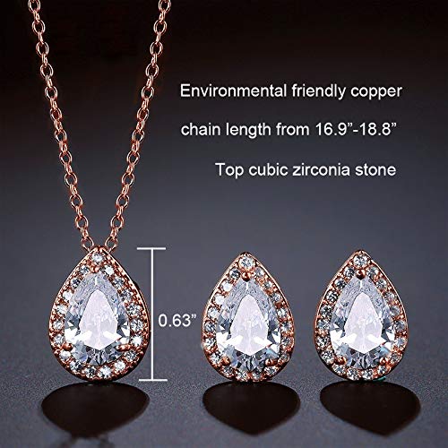 [Australia] - UDORA CZ Tearsdrop Earrings Necklace Jewelry Set For Bride Bridesmaids With Gifts Box 