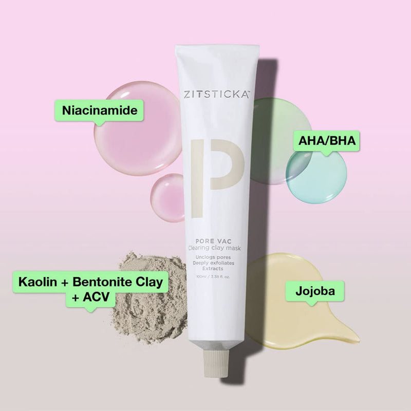 [Australia] - PORE VAC by ZitSticka, Acid-Rich Clay Mask To Vacuum Pores + Smooth Texture | Derm-Backed (100ml) 3.38 Fl Oz (Pack of 1) 