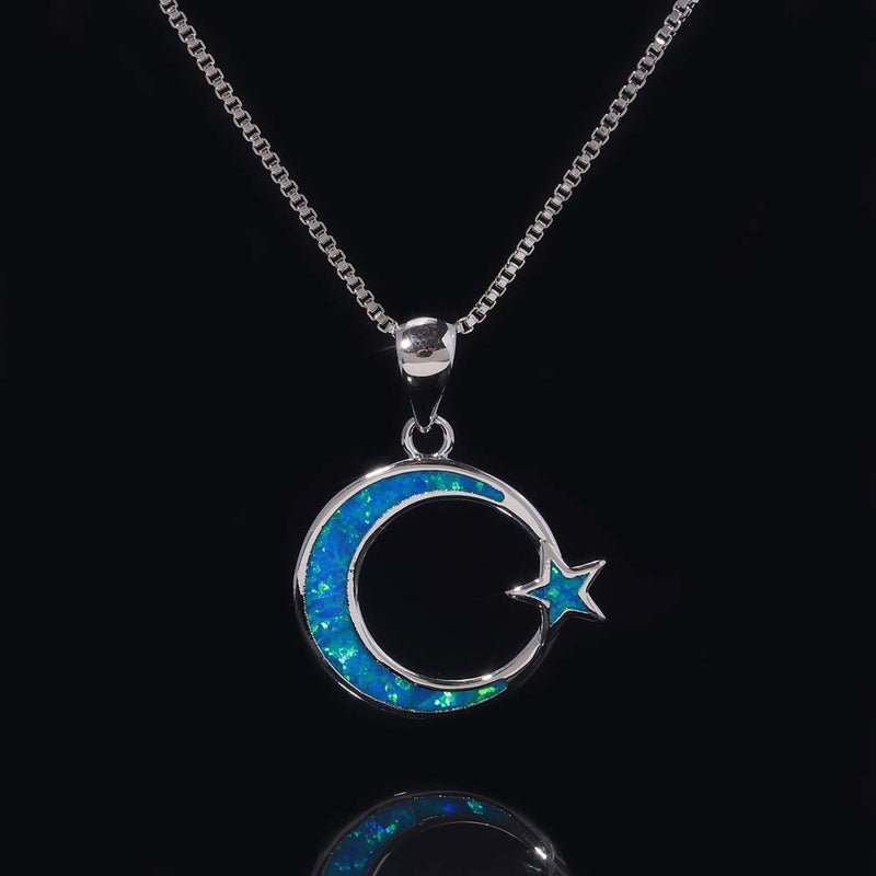 [Australia] - CiNily 14K Gold Plated Moon Star Opal Pendant Necklace Cute Dainty Opal Jewelry Gifts for Women Girls moon star-blue 