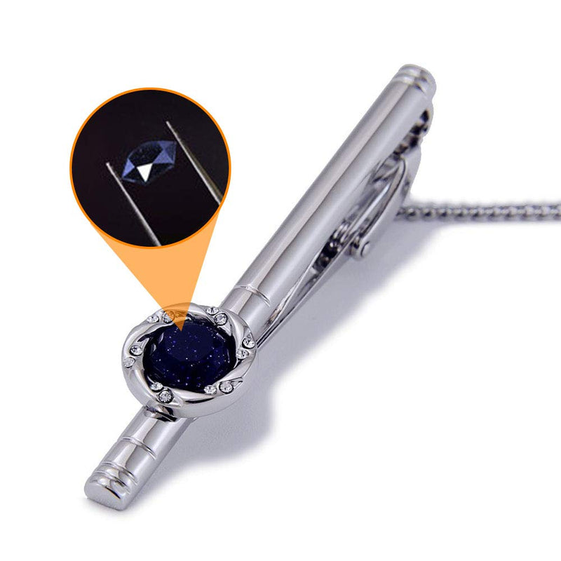 [Australia] - BagTu Crystal Galaxy Cufflinks and Tie Clip Set with Gift Box and Greeting Card, Round Dark Blue Cufflinks and Tie Clip Gift Set for Men 