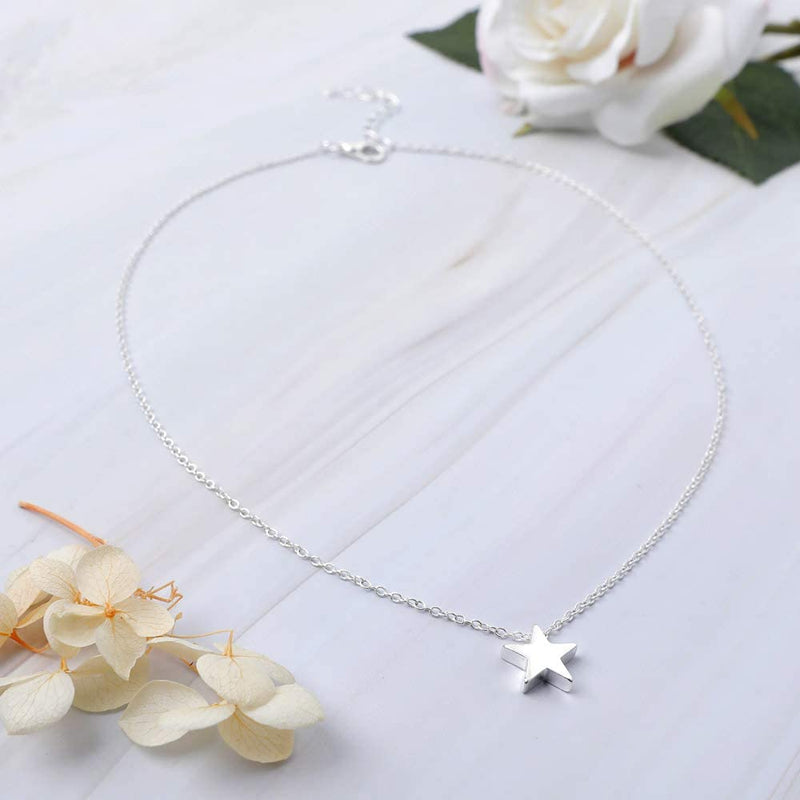 [Australia] - Jovono Layered Heart Pendant Necklace Silver Beaded Necklace Chain for Women and Girls SET10 