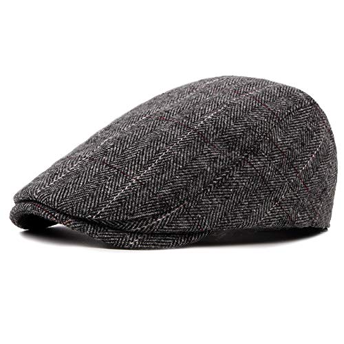 [Australia] - 2 Pack Newsboy Hats for Men Classic Herringbone Tweed Wool Blend Flat Cap Ivy Gatsby Cabbie Driving Hat A-black/Grey 