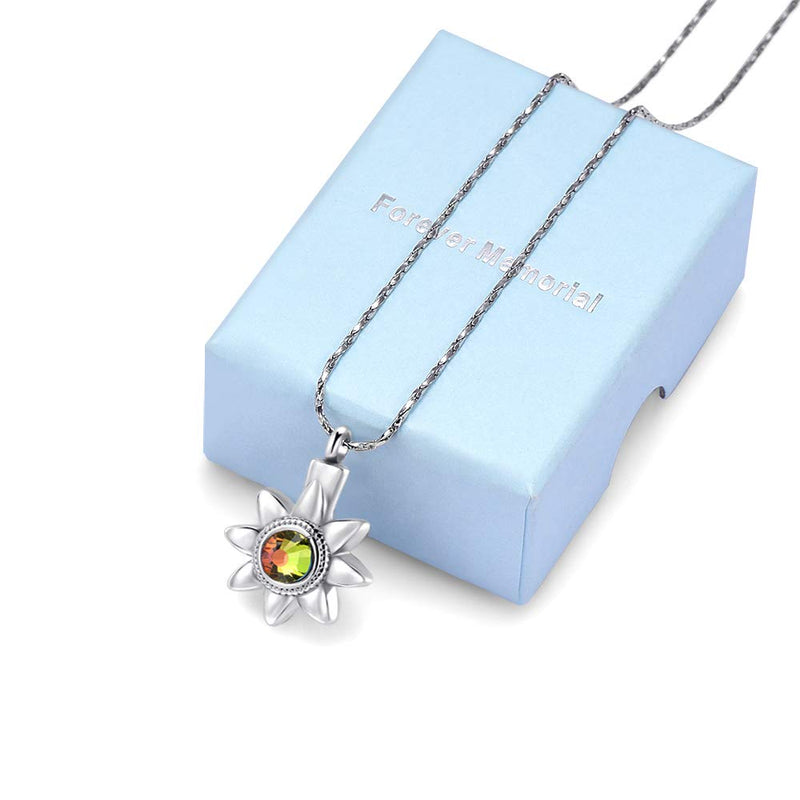 [Australia] - Cremation Jewelry for Ashes with Flower Urn Necklace Stainless Steel Keepsake Memorial Jewelry for Ashes Silver 