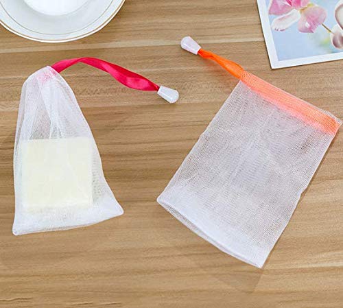 [Australia] - LASSUM 10PCS Double Layer Bubble Foam Net Exfoliating Mesh Soap Saver Pouch Drawstring Holder Bags Body Facial Cleaning Tool(Color Random) 