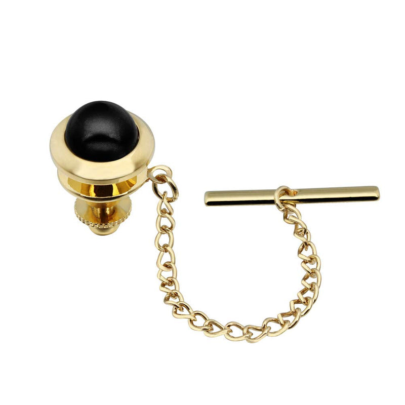 [Australia] - AMITER Round Tie Tack Clips Pins for Men Wedding Business Accessories - Faceted Pearl in Rich Black 