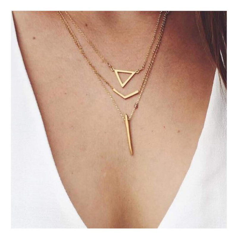 [Australia] - LANG XUAN Message Card Compass Pendant Necklace Friendship Starfish Good Luck Elephant Pendant Chain Necklace with Gift Card Silver Triangle 