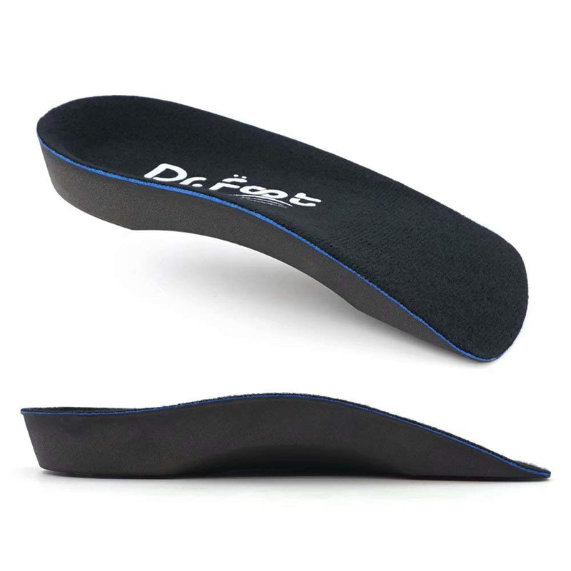 [Australia] - Dr. Foot's 3/4 Length Orthotic Inserts, Self-Adhesive Half Shoe Insoles for Flat Feet, Plantar Fasciitis, Fallen Arches, Over-Pronation, Heel Spurs, Feet Fatigue (X-Large) Black X-Large(Men's 11.5-14 / Women's 12.5-15) 