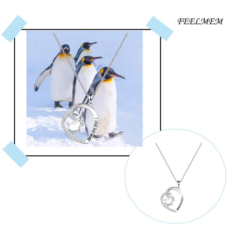 [Australia] - FEELMEM Penguin Necklace I Love You More Penguin Love Heart Pendant Necklace Mother Daughter Jewelry Gift silver 