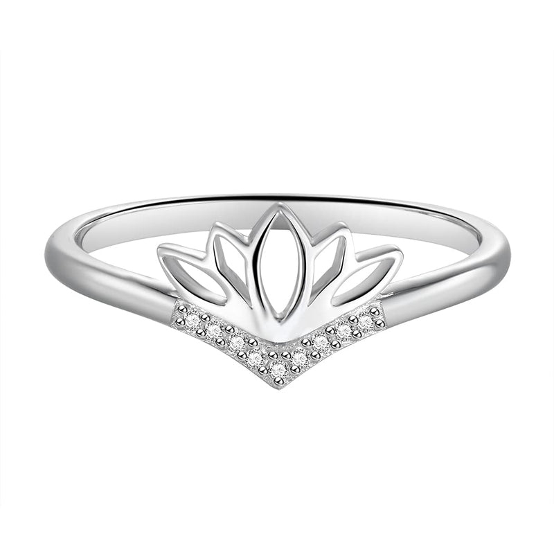 [Australia] - BORUO 925 Sterling Silver Ring, Lotus Flower Yoga Cubic Zirconia CZ Comfort Fit Wedding Band 1.6mm Ring Size 4-12 