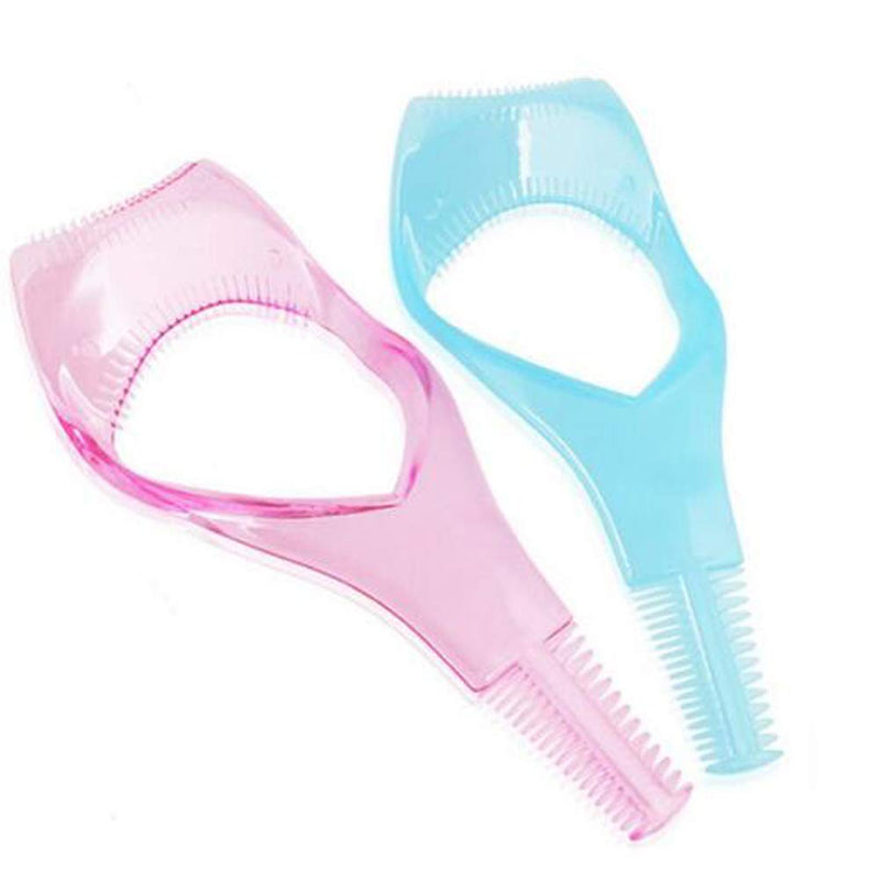 [Australia] - 2Pcs Pink Blue Plastic 3 in 1 Makeup Eyelash Tools Upper Lower Lash Mascara Protector Cover Applicator Eyelash Brush Cosmetic Tool Curler Guard with Eyelash Comb 