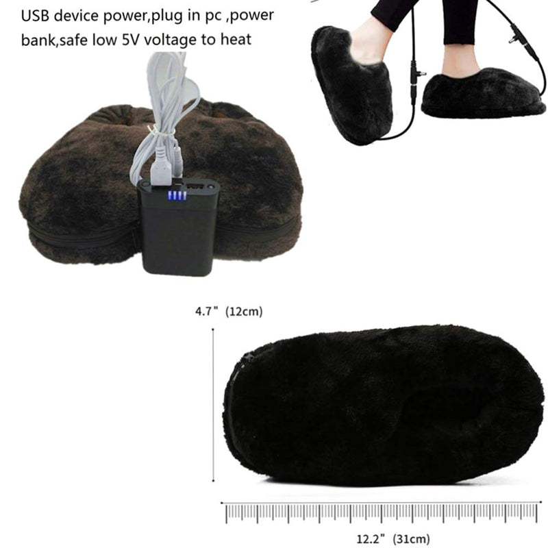 [Australia] - Foot Warmer Electric Heated Shoes, Soft Plush Winter Heating Slippers USB Charging Foot Cushion, Electric Foot Warmers Heating Shoes to Keep Feet Warm - Black 
