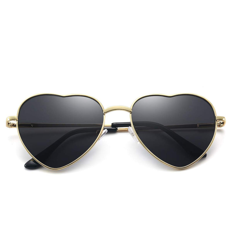 [Australia] - Dollger Heart Sunglasses Thin Metal Frame Lovely Heart Style for Women Black Lens+gold Frame 