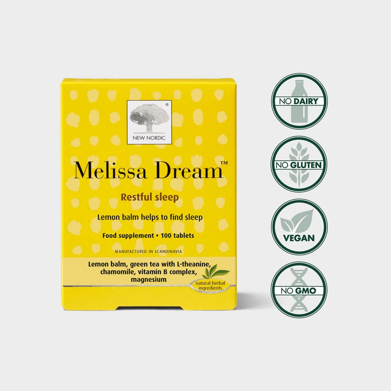 [Australia] - New Nordic Melissa Dream Herbal Sleeping Tablets 100 Pack - Natural Insomnia Relief - Natural Sleep Aid Tablets - Vegan Herbal Sleeping Tablets For Adults 