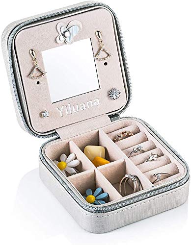 [Australia] - Yiluana Portable Jewelry Case Travel Earring Ring Necklace Accesories Organizer Box with Zipper (Silver) Silver 