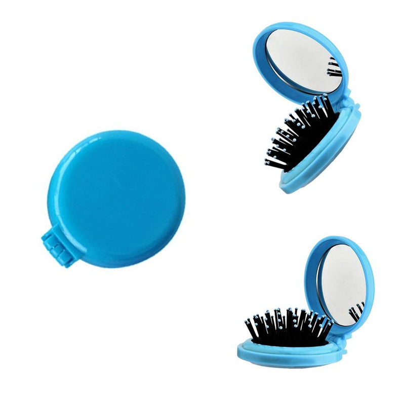 [Australia] - 4 Pcs Round Travel Hair Brush with Mirror Folding Pocket Hair Brush Mini Hair Comb Compact Travel Size Hair Massage Combor for Women and Girls 