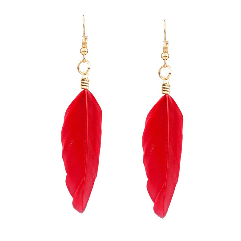 [Australia] - XY Fancy Feather Pendant Multi Layers Tribal Bib Necklace Statement Earring Jewelry Set Red 