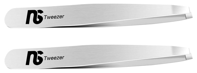 [Australia] - Slant Tweezers (2_Pack) – Professional Tweezers for Eyebrows, Stainless Steel Brow Plucking Tweezer and Best Precision Hair Plucker for Expert Personal Care, Natural Silver Color Natural Color 2-Pack 