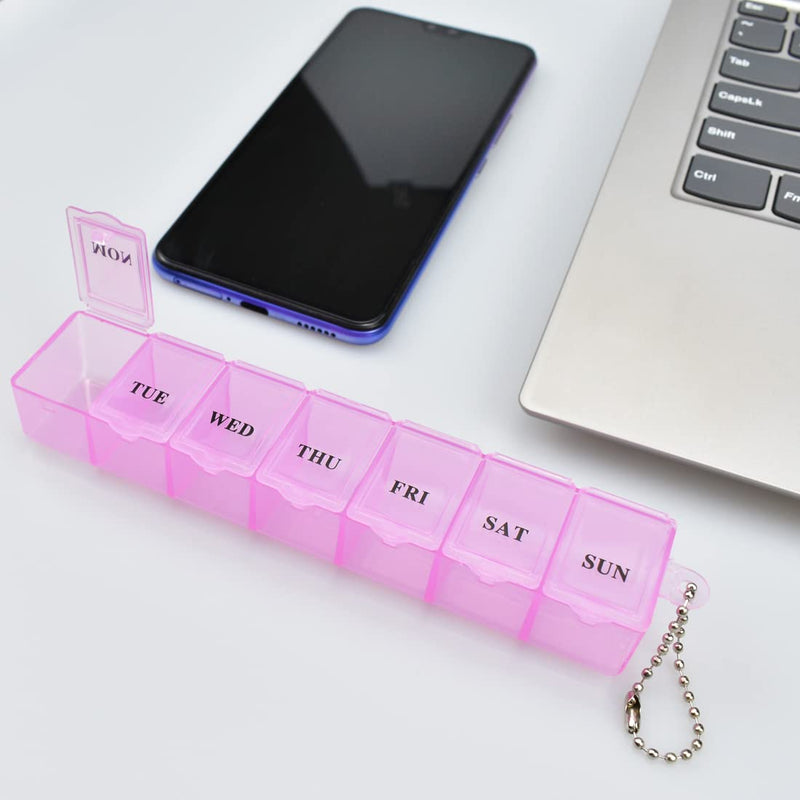 [Australia] - Pill Box Organiser 7 Day One Time a Day Pill Dispenser Storage Case for Medication, Supplements, Vitamins and Cod Liver Oil Pink 15x3x2.3 cm (Pack of 1) 
