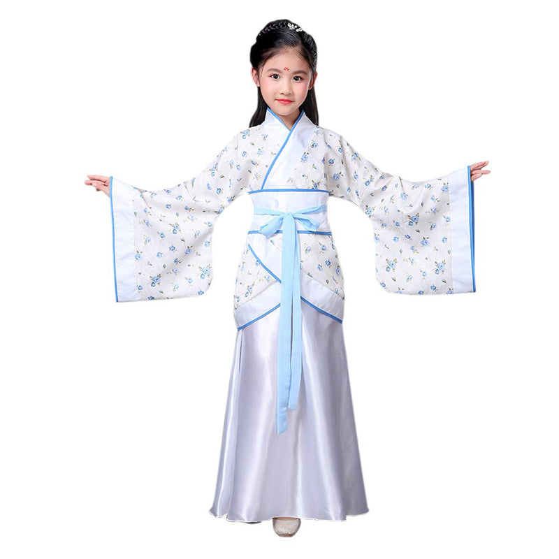 [Australia] - Xinvivion Chinese Style Hanfu Dress - Ancient Traditional Clothing Elegant Retro Tang Suit Performance Costume for Girls 120 White 