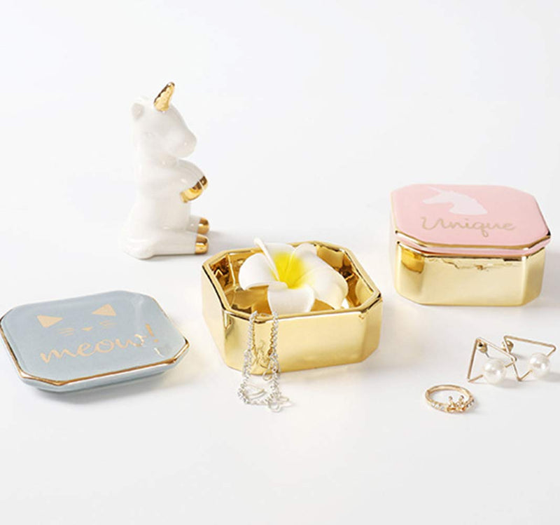 [Australia] - Ceramic Small Travel Jewelry Box, Cute Gold Plated Jewelry Case Storage Organizer for Ring, Necklace, Bracelet(Bule) Blue 