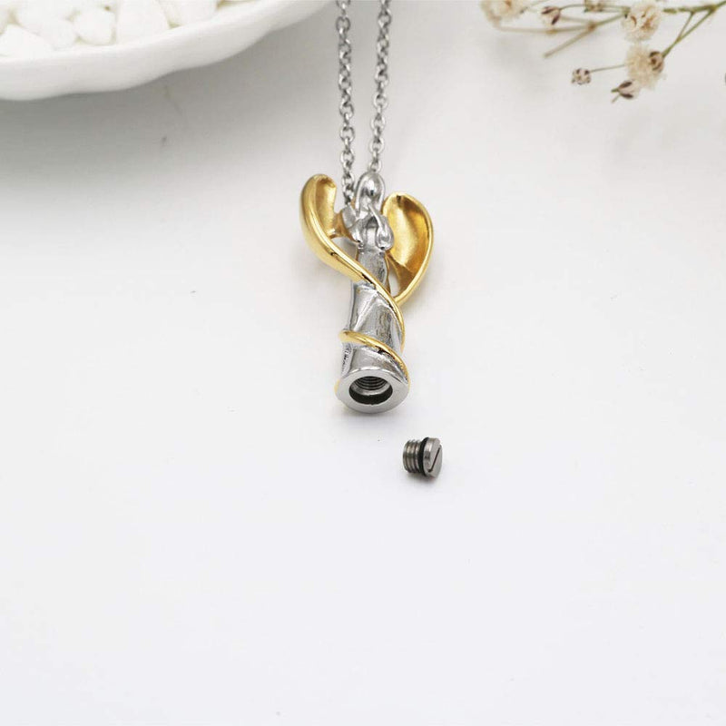 [Australia] - Angel Wing Fairy Cremation Jewelry for Ashes Stainless Steel Hold Loved Ones Ash Keepsake Memorial Urn Necklace Gold 