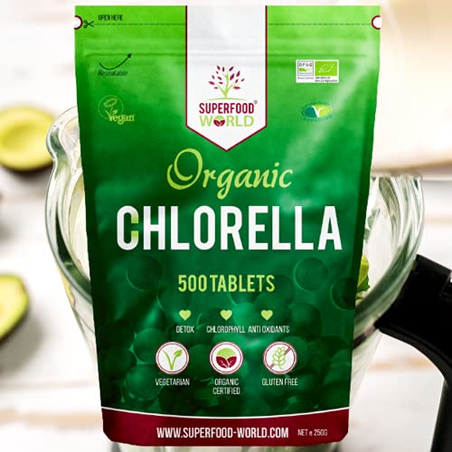 [Australia] - Organic Chlorella Tablets (500 X 500mg) Premium Detox Chlorophyll Superfood | Natural Source of Vegan Protein, Minerals & Vitamins | Cracked Cell Wall | Ideal for Health, Detox, Skin, & Energy 