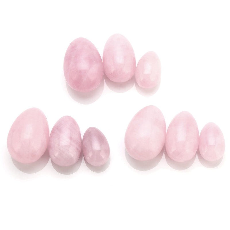 [Australia] - CrystalTears Yoni Eggs 3pcs Drilled Rose Quartz Healing Crystal Kegal Egg with Unwaxed String, Massage Stone for Women to Strengthen Pelvic Floor Muscles 