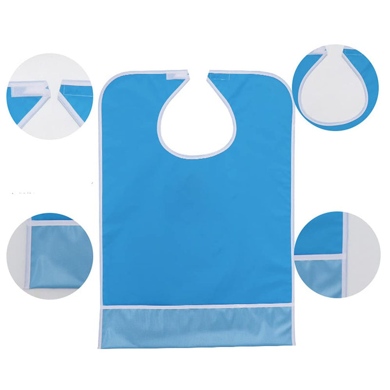 [Australia] - CENPEK Adult Bib Anti-fouling Waterproof Reusable Mealtime Protector with Crumb Catcher Washable Dining Bibs for Men Women Elderly Handicapped Patient Eating Blue 