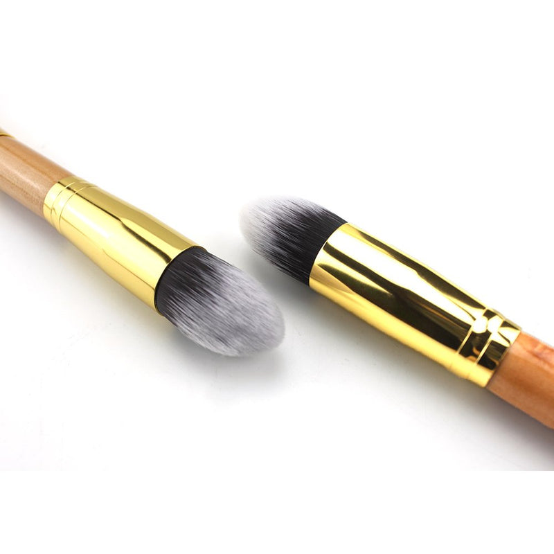 [Australia] - NMKL38 Double Ended Contour Highlight Makeup Brush for Cream, Powder, Foundation, Bronzer and Concealer Blending, Contouring and Highlighting Cosmetics Brush - Vegan and Cruelty Free Gold 