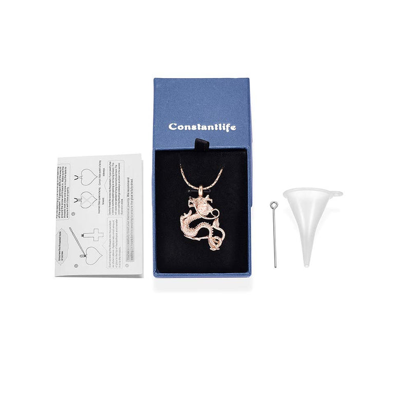 [Australia] - constantlife Cremation Jewelry for Ashes Stainless Steel Dragon Memorial Jewelry Cremation Ash Urn Necklace Urn Pendant for Man Women Rose Gold 