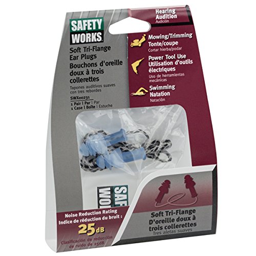 [Australia] - Safety Works SWX00231 Tri-Flange Ear Plugs with Case, Corded Reusable, NRR 25 DB 