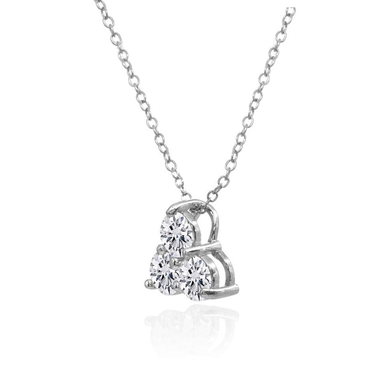 [Australia] - Sterling Silver Three Stone Round Cubic Zirconia Cluster Triangle Slide Pendant Necklace sterling-silver 